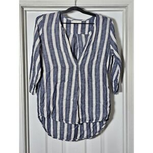 CP Shades Tunic Top Womens Size XS V-Neck Striped Linen Shirt Lagenlook